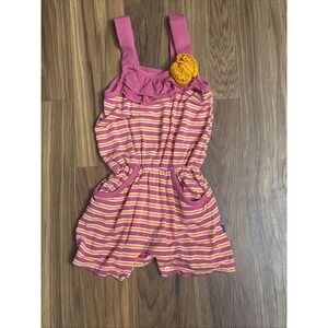 Kickee Pants Baby Girls 18-24 Months Striped Shortall Romper VGC Pink Orange